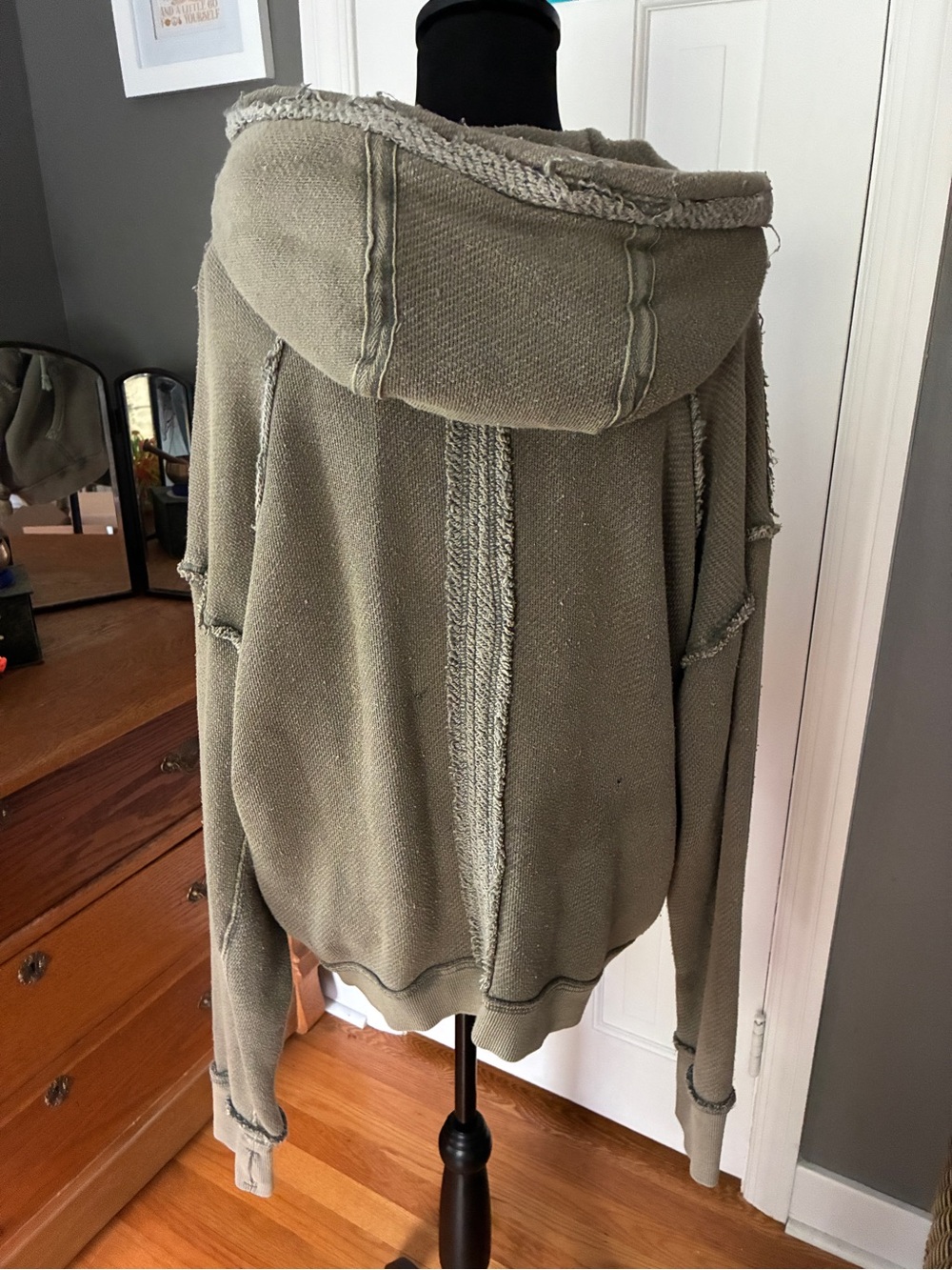 Free People Olive Green Washed Zip-Up Hoodie - Picture 3 of 5